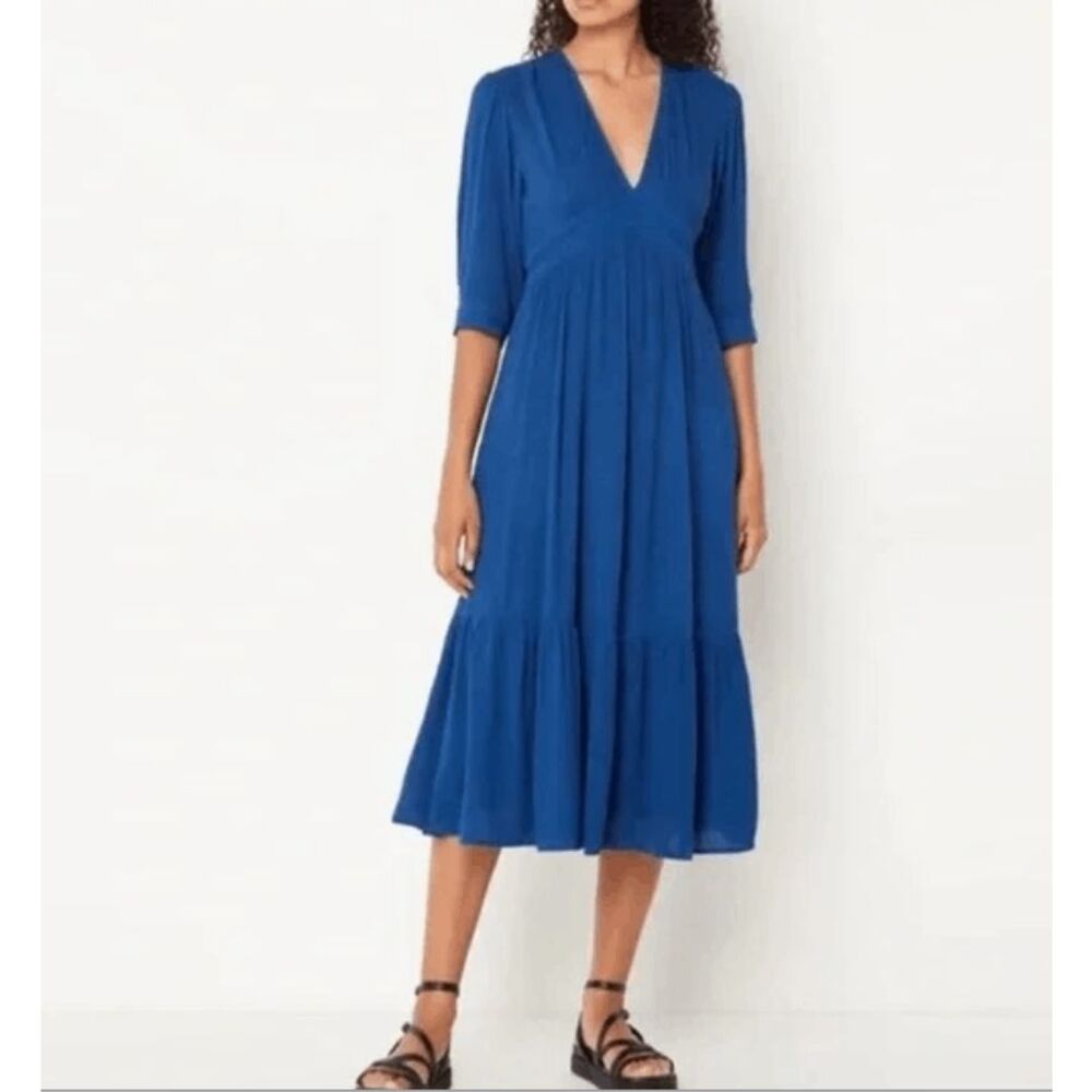 ba&sh Cobalt V-Neck Tiered Midi Dress